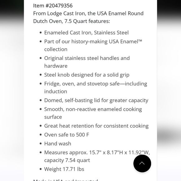 Lodge USA Cast Iron Enameled Round Dutch Oven- 7.5QT - Picture 6 of 10